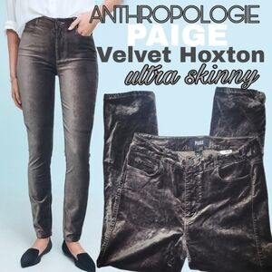 ANTHROPOLOGIE & Paige luxe velvet hoxton ultra skinny gray/ silver